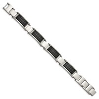 Chisel Stainless Steel Brushed and Textured Black IP-plated Link Bracelet with.5 Inch Extension, 8" view 2