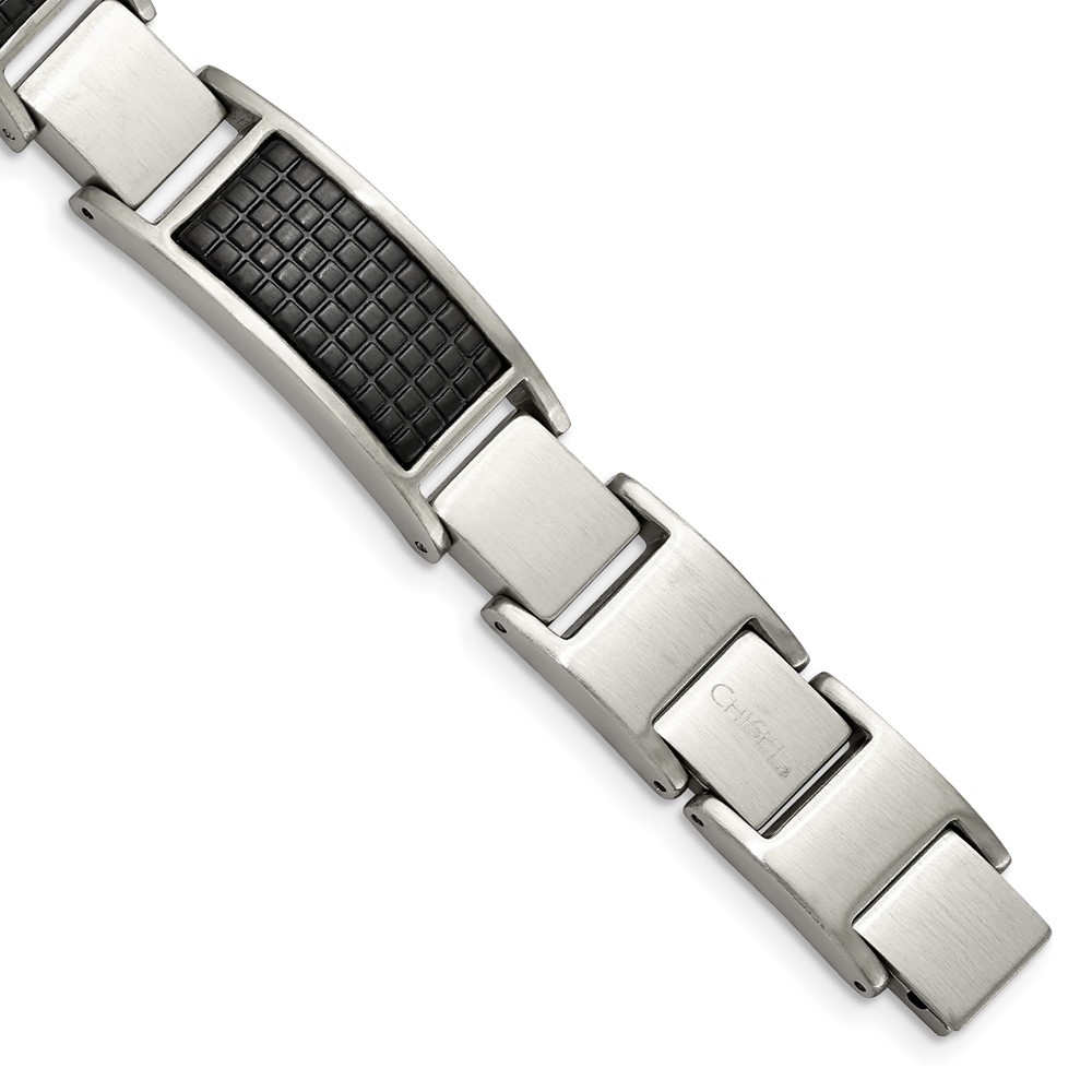 Stainless Steel Brushed & Textured Black IP-plated 8in w/.5in ext. Bracelet