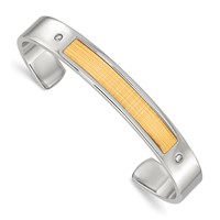 Chisel Stainless Steel Bangle with 18K Gold Accent Polished and Textured with 0.05 Carat Diamond Cuff view 1