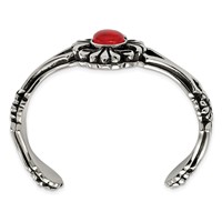 Stainless Steel Antiqued & Polished Bracelet with Red Glass Flower Cuff view 3
