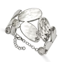 Stainless Steel Polished & Hammered Bracelet with Ext. Bangle, 1.5" view 1