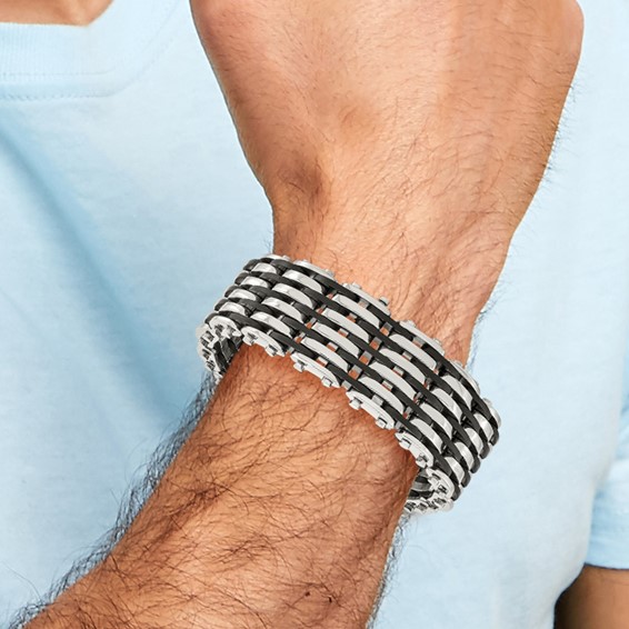 Chisel Stainless Steel Polished with Black Rubber 8.5 inch Bracelet
