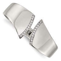 Stainless Steel Polished Bangle with CZ Hinged view 1