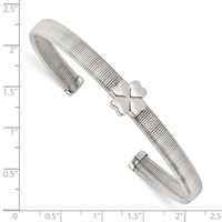 Chisel Stainless Steel Polished Four Leaf Clover Flexible Cuff Bangle view 4