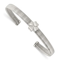 Chisel Stainless Steel Polished Four Leaf Clover Flexible Cuff Bangle view 1