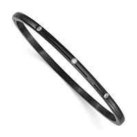 Chisel Stainless Steel Polished Black IP-plated with CZ Bangle view 1