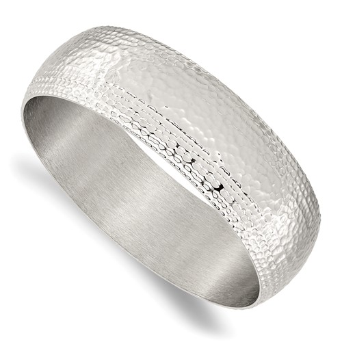 Stainless Steel Brushed and Polished Hammered Bangle