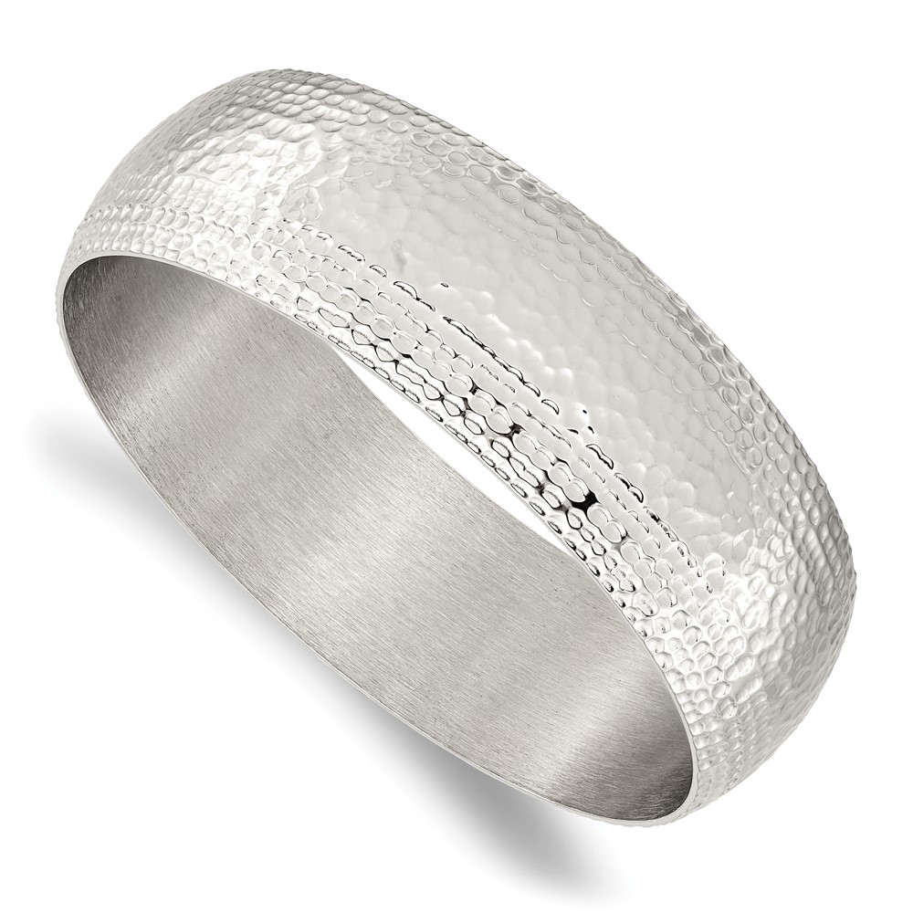 Stainless Steel Brushed and Polished Hammered Bangle