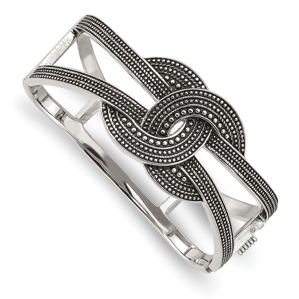 Stainless Steel Antiqued Polished and Textured Hinged Bangle