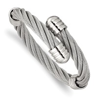 Stainless Steel Polished Adjustable Twist Wire Cuff Bangle view 1