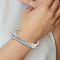 Stainless Steel Polished and Textured Moveable Cuff Bracelet view 5