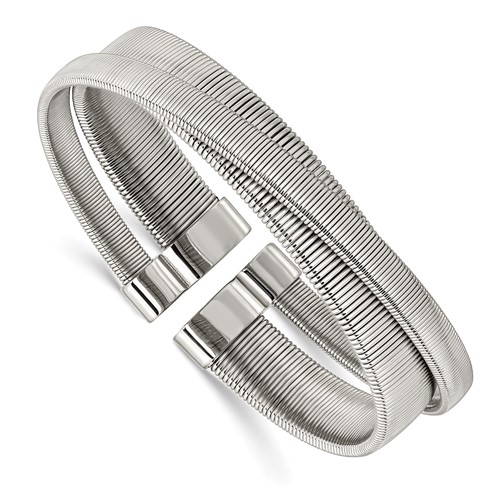 Stainless Steel Polished and Textured Moveable Cuff Bracelet