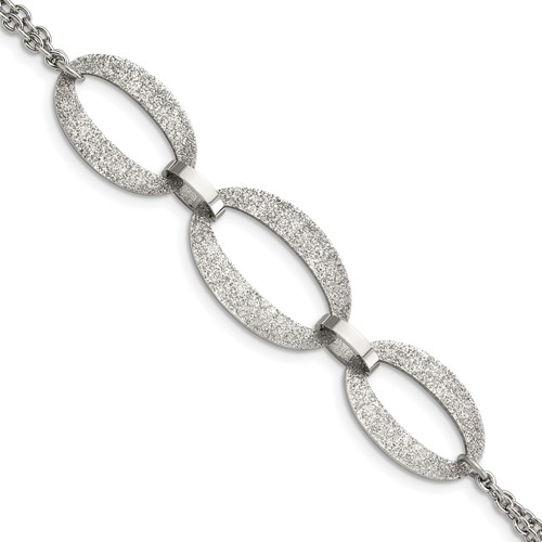 Stainless Steel Polished Laser Cut Bracelet with.5in Ext., 7"