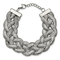 Stainless Steel Polished Braided Mesh Bracelet with Ext. 7in, 1.25" view 4