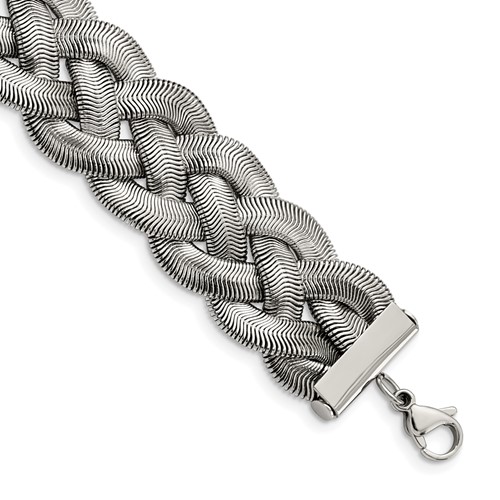 Stainless Steel Polished Braided Mesh Bracelet with Ext. 7in, 1.25"