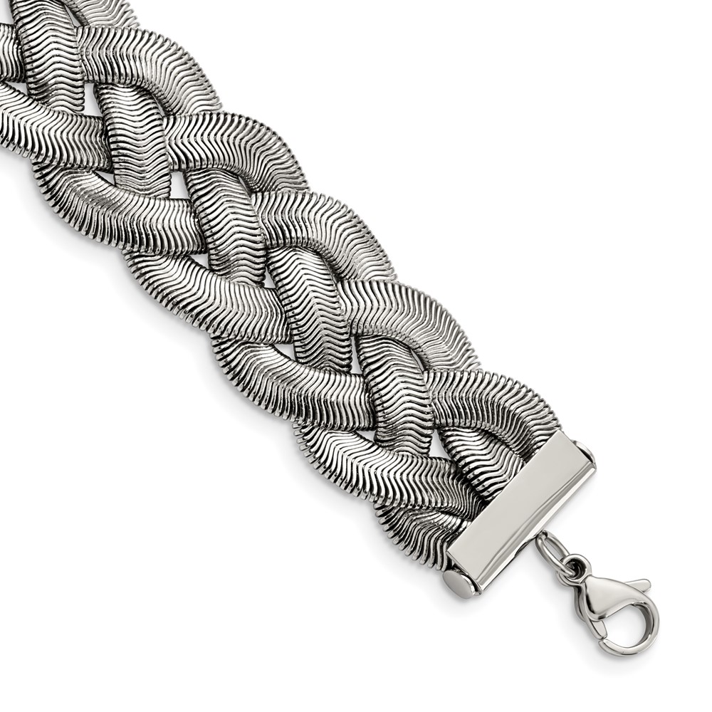 Stainless Steel Polished Braided Mesh w/1.25in ext. 7in Bracelet