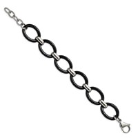 Stainless Steel Polished Bracelet with Black Ceramic with Ext. 7in, 1" view 3