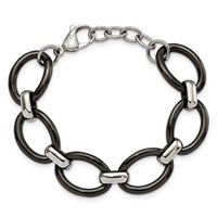 Stainless Steel Polished Bracelet with Black Ceramic with Ext. 7in, 1" view 5