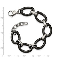 Stainless Steel Polished Bracelet with Black Ceramic with Ext. 7in, 1" view 4