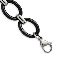 Stainless Steel Polished Bracelet with Black Ceramic with Ext. 7in, 1" view 1
