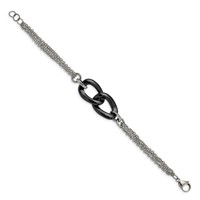 Stainless Steel Polished Bracelet with Black Ceramic with.25in Ext., 7.75" view 3