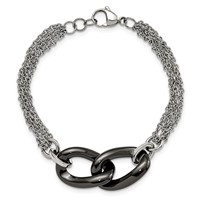 Stainless Steel Polished Bracelet with Black Ceramic with.25in Ext., 7.75" view 4