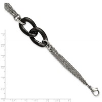 Stainless Steel Polished Bracelet with Black Ceramic with.25in Ext., 7.75" view 5