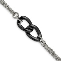 Stainless Steel Polished Bracelet with Black Ceramic with.25in Ext., 7.75" view 1