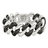 Stainless Steel Polished Bracelet with Black Ceramic, 7.5" view 4