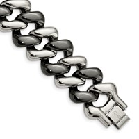 Stainless Steel Polished Bracelet with Black Ceramic, 7.5" view 1