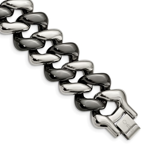 Stainless Steel Polished Bracelet with Black Ceramic, 7.5"