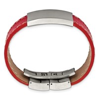 Stainless Steel Brushed Red Leather ID Bracelet, 8" view 3