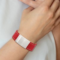 Stainless Steel Brushed Red Leather ID Bracelet, 8" view 5