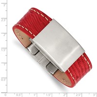 Stainless Steel Brushed Red Leather ID Bracelet, 8" view 4