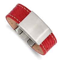 Stainless Steel Brushed Red Leather ID Bracelet, 8" view 1