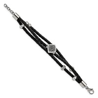 Stainless Steel Bracelet with. Ext Polished with Druzy and Crystal Leather, 75" view 3