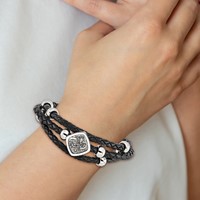 Stainless Steel Bracelet with. Ext Polished with Druzy and Crystal Leather, 75" view 5