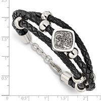 Stainless Steel Bracelet with. Ext Polished with Druzy and Crystal Leather, 75" view 4