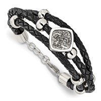 Stainless Steel Bracelet with. Ext Polished with Druzy and Crystal Leather, 75" view 1