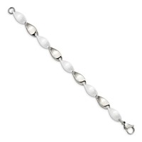 Chisel Stainless Steel Polished Bracelet with White Ceramic Twisted Link, 7.75" view 3