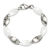Chisel Stainless Steel Polished Bracelet with White Ceramic Twisted Link, 7.75" view 4