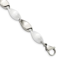 Chisel Stainless Steel Polished Bracelet with White Ceramic Twisted Link, 7.75" view 1