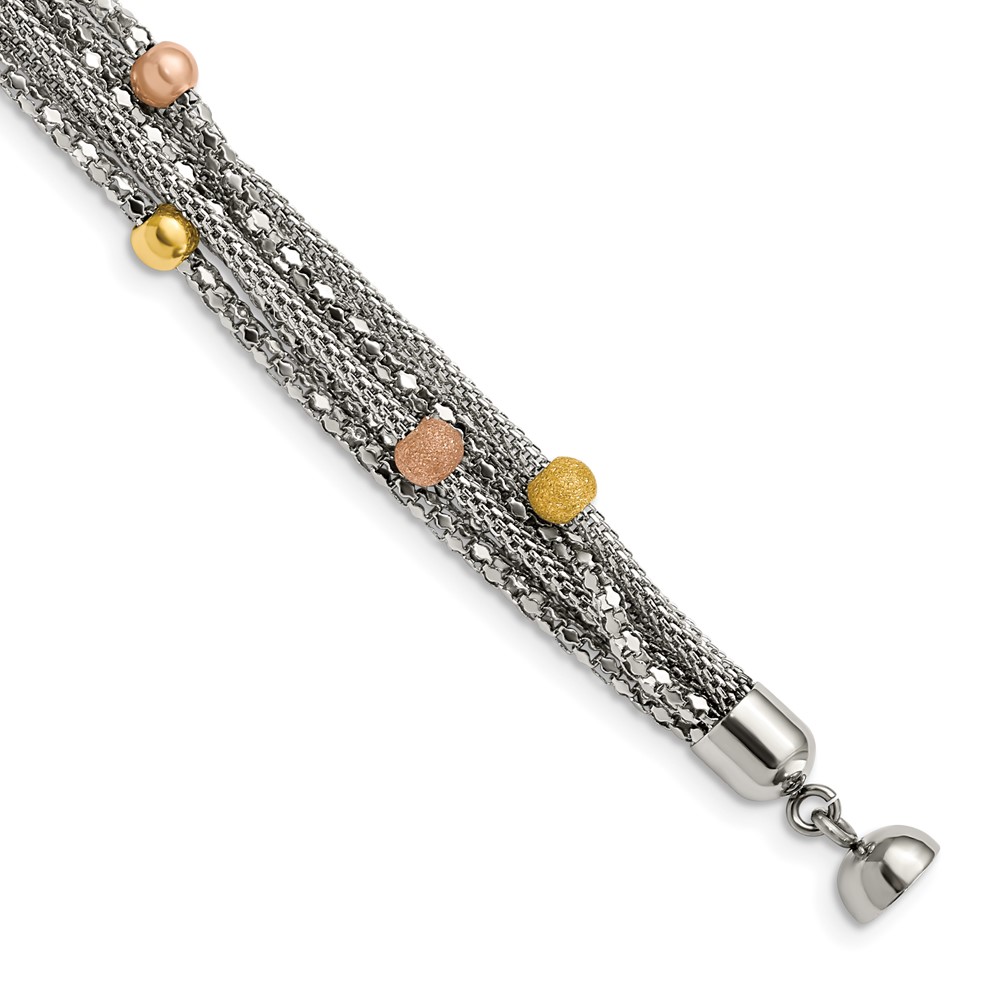 Stainless Steel Polished Rose and Yellow IP-plated Mesh 7.75in Bracelet