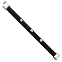 Stainless Steel Polished Black Silicone Bracelet with CZ, 8" view 3