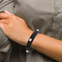 Stainless Steel Polished Black Silicone Bracelet with CZ, 8" view 5