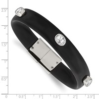 Stainless Steel Polished Black Silicone Bracelet with CZ, 8" view 4