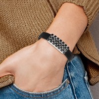 Stainless Steel Polished Black Rubber Bracelet with Black CZ, 8" view 5
