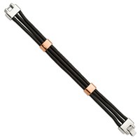 Chisel Stainless Steel Polished Rose IP-plated Multi Strand Black Leather Bracelet, 8" view 3