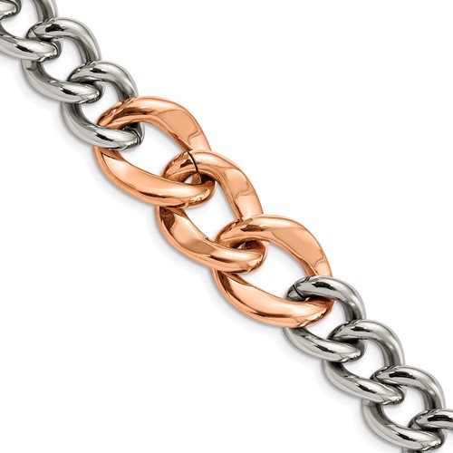 Stainless Steel Polished Rose IP-plated Bracelet, 7.5"