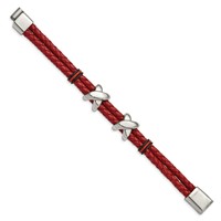 Chisel Stainless Steel Polished Red Leather and Black Rubber Bracelet - 8in view 3